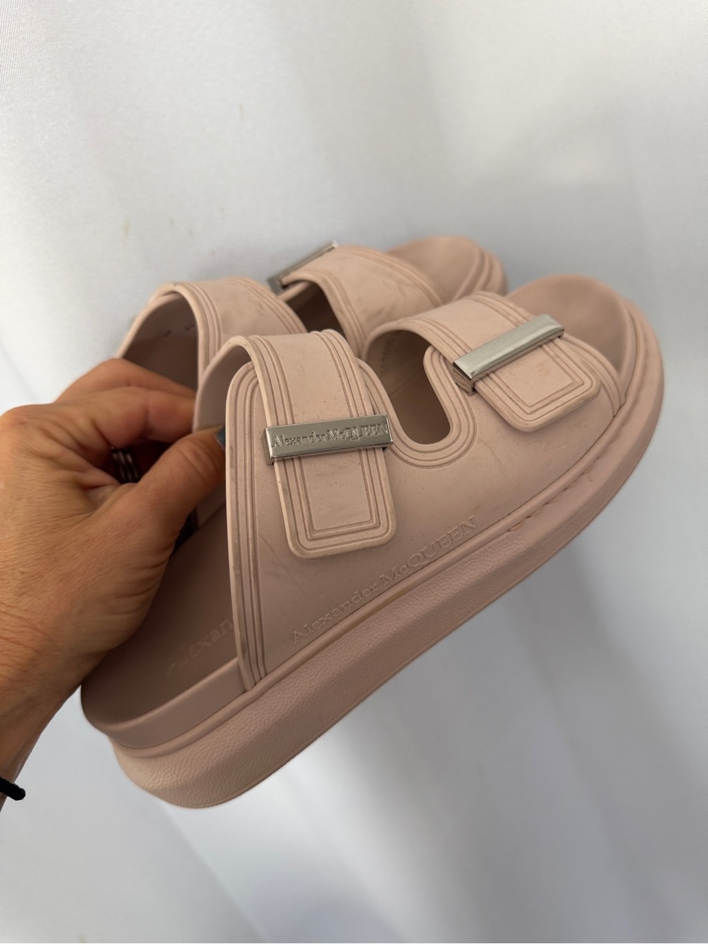 Alexander McQueen Blush Pink Double-Strap Slide Sandals